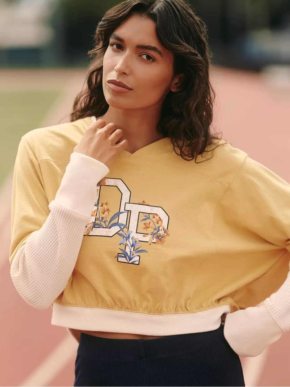 Anthropologie Daily Practice Coin Toss Crop Top Long Sleeve Athleisure Sz Small